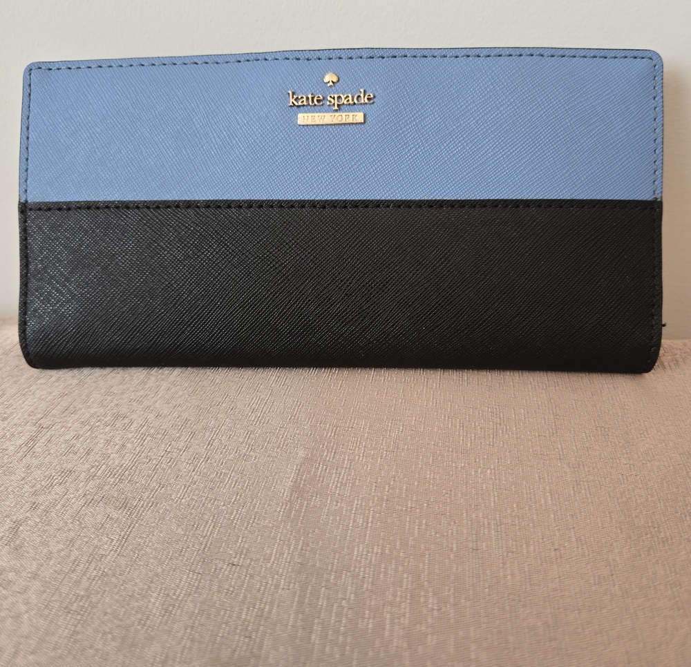 Kate Spade New York Periwinkle Blue & Black Colorblock Snap Wallet | Saffiano
